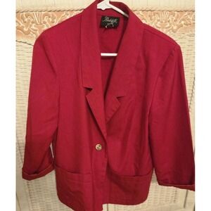 Womens  Blazer Red  Sz 8 Petite Vintage Pocket Button Front Lightweight Retro